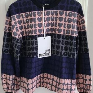 Love Moschino Navy and Pink Love Patterned Top